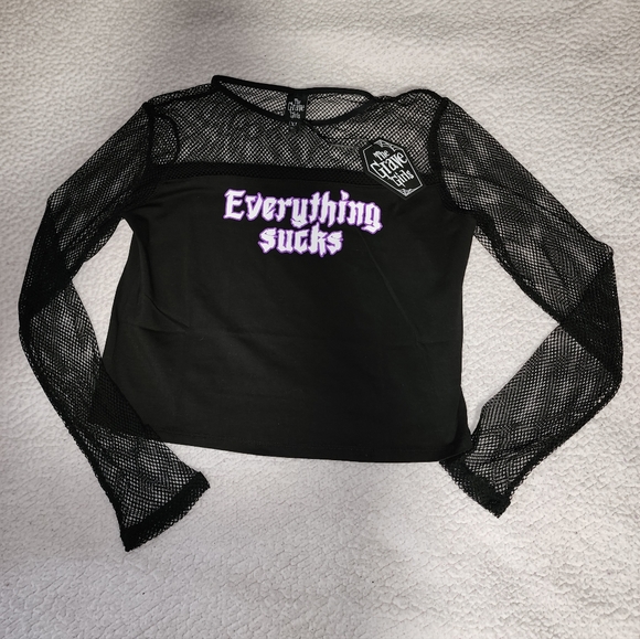 NWT Dolls Kill Black , Sheer Everything Sucks Long Sleeve Tee - Picture 6 of 10